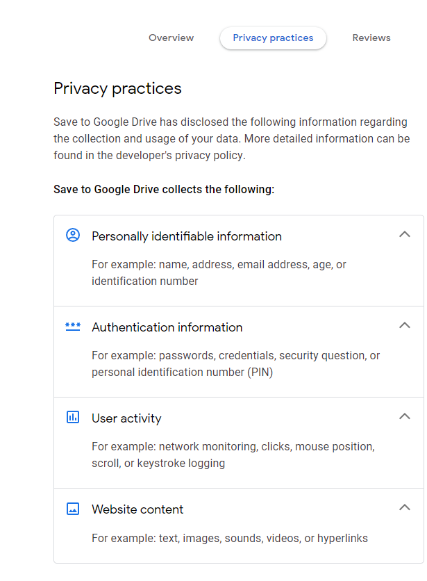 Privacy Practices - Extension "Save to Google Drive"