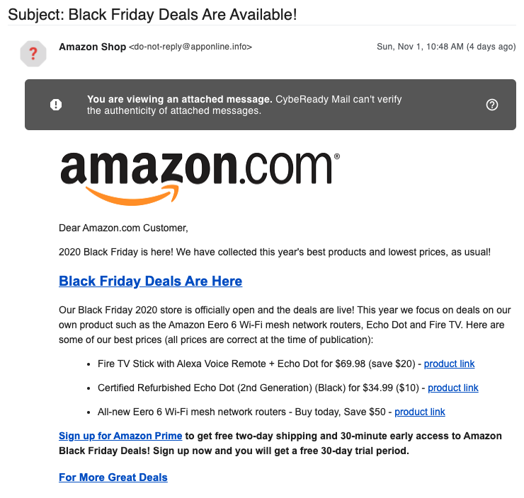 Fake email from Amazon - Phishing