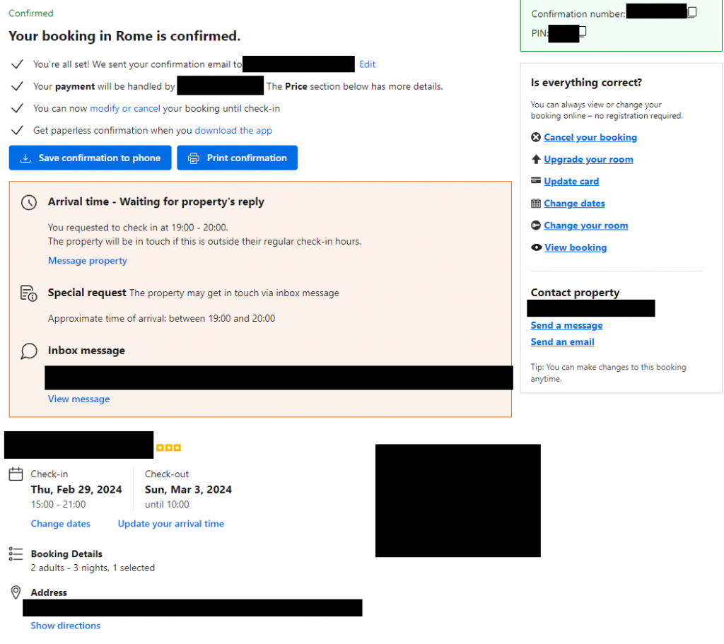 Confirmation reservation Booking.com
