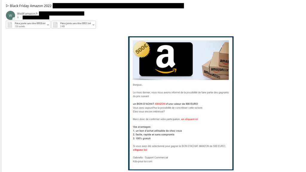 Faux mail (Phishing) provenant d'"Amazon" pour le Black Friday 