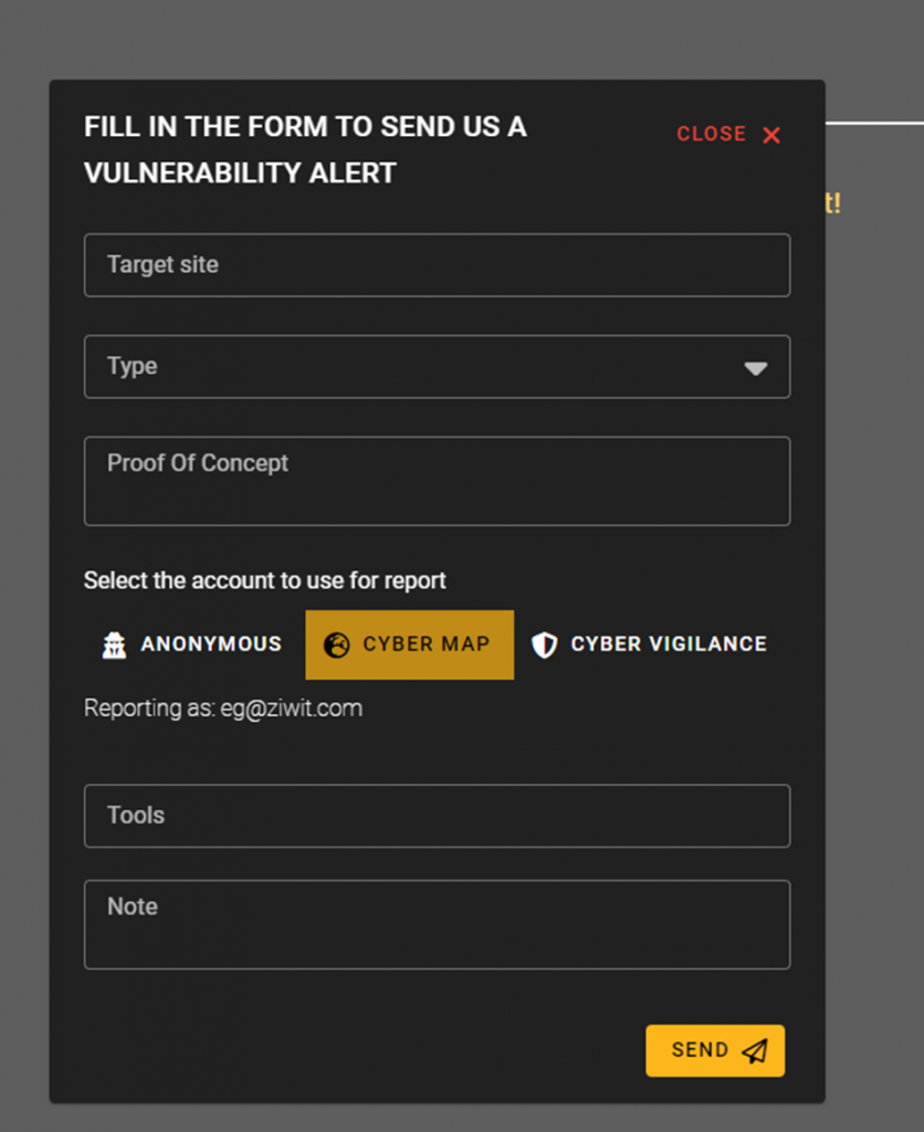 Page de reporting d'alerte