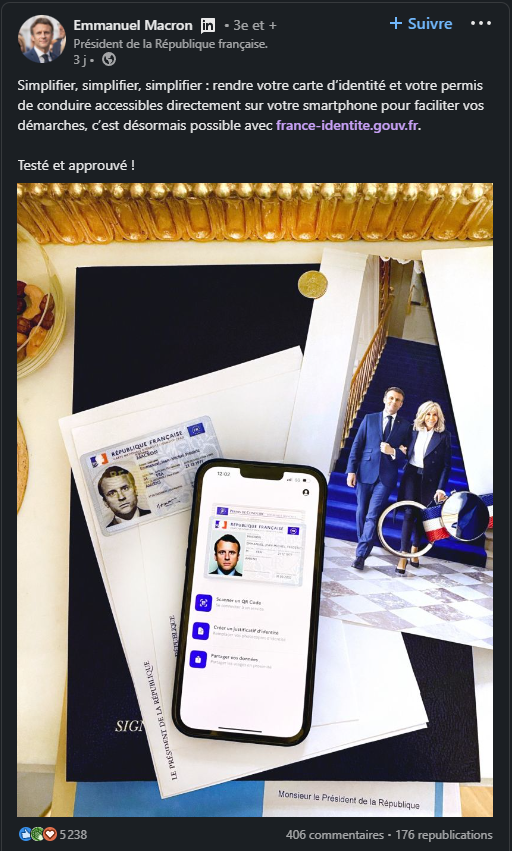 Tweet of french president about the launch of France Identité