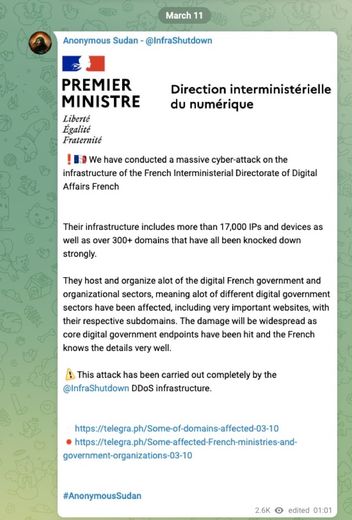 Message d'Anonymous Soudan à propos de la cyberattaque massive