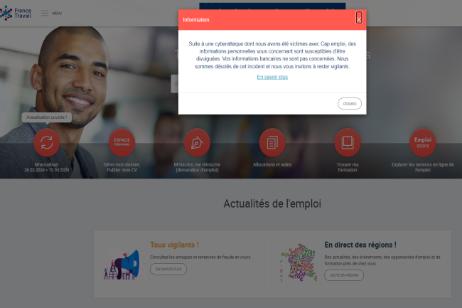 Message on the France Travail platform