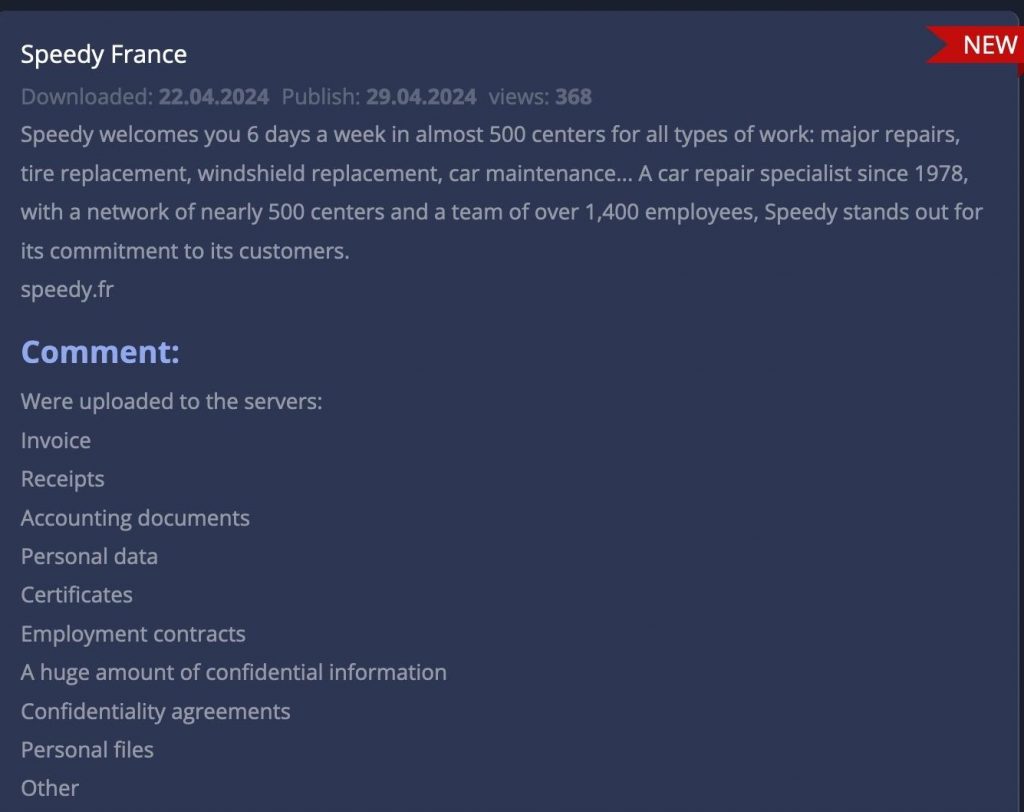 Vente des données de Speedy France