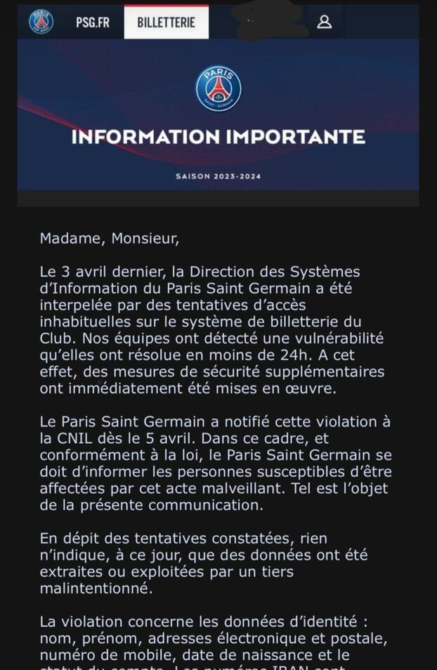 Communiqué du PSG