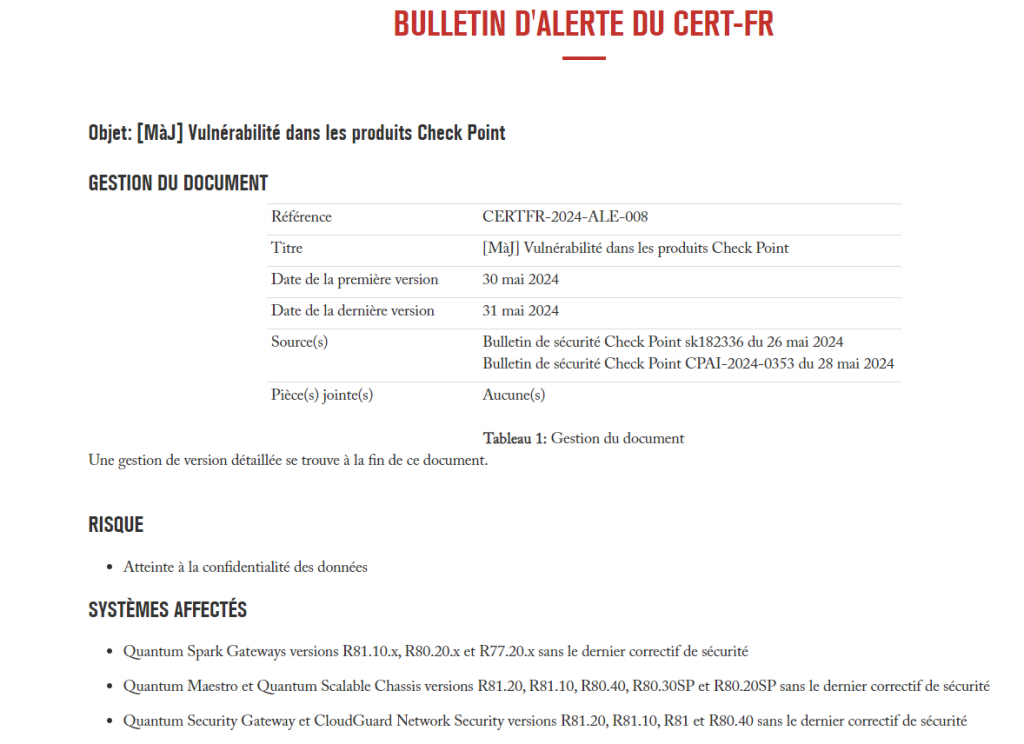 Bulletin d'alerte du CERT-FR
